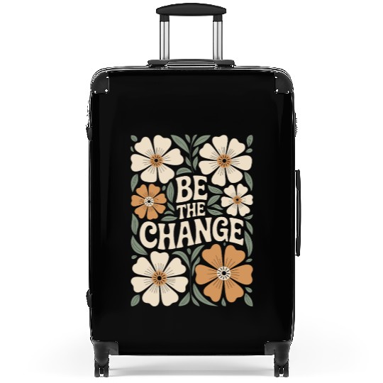 Be The Change Motivational Quote Floral Vintage Suitcases