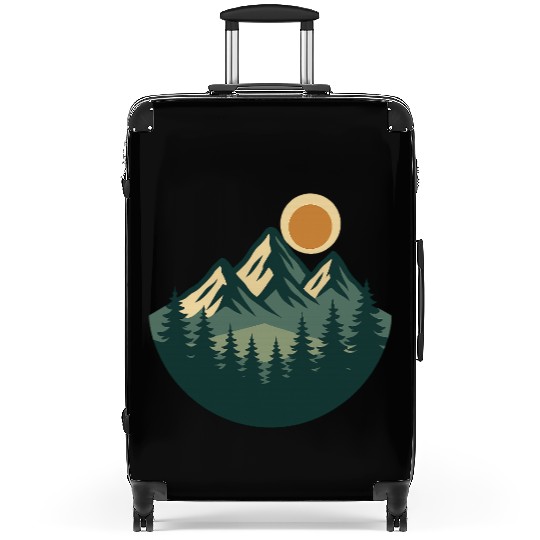 Serene Mountain Sunset Illustration Suitcases