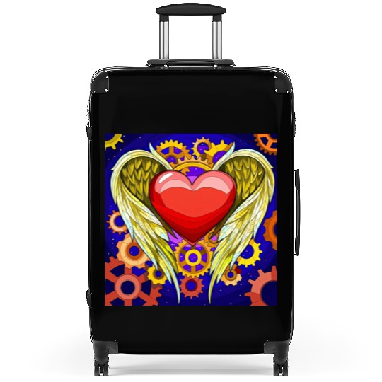Mechanical Heart with Angel Wings Suitcases