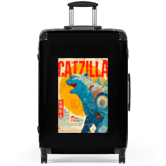 Catzilla Retro Movie Poster Suitcases