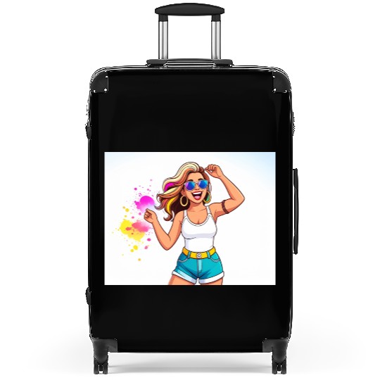 Vibrant Summer Girl Illustration Suitcases