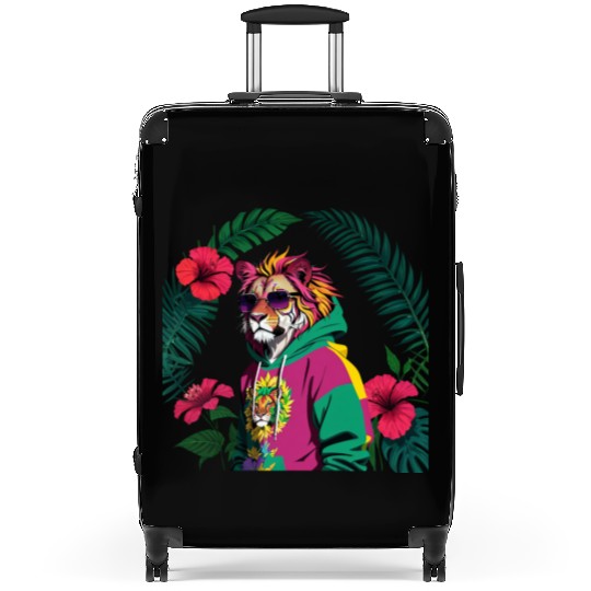 Vibrant Jungle Lion Suitcases Design