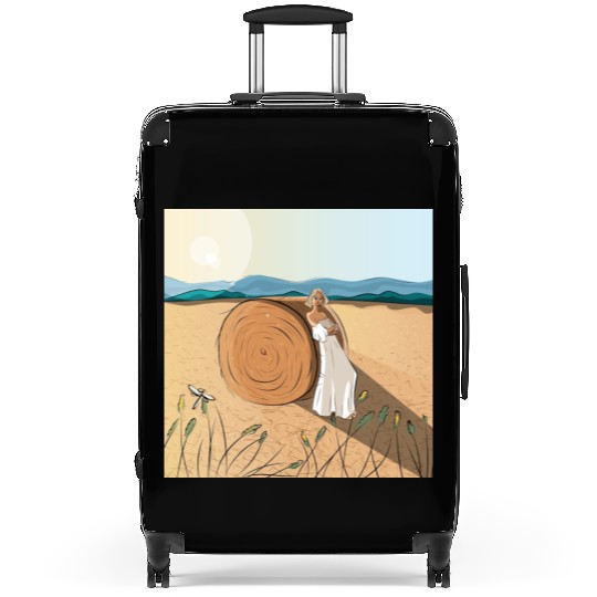 Sunlit Valley in White Dress Suitcases