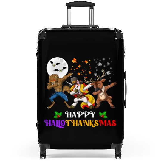 Happy Hallothanksmas Dabbing werewolf Unicorn Deer Suitcases