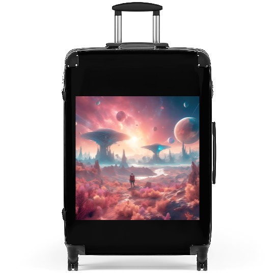 Alien Planet Explorer in Surreal Landscape Suitcases