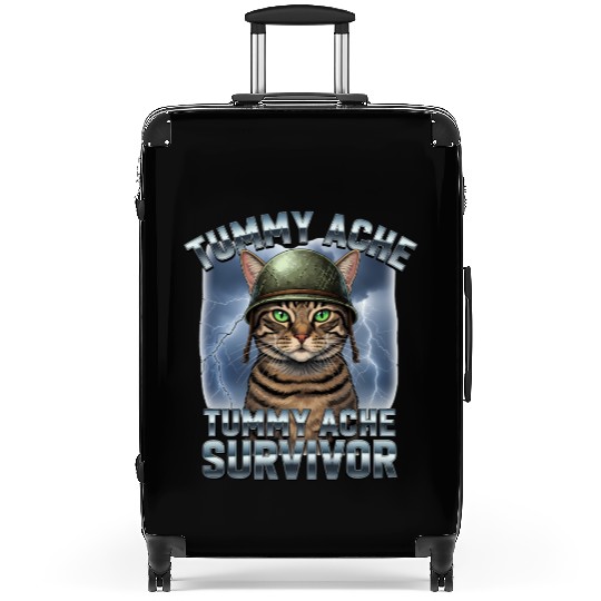 Funny Brave Cat Tummy Ache Survivor Meme Art Suitcases