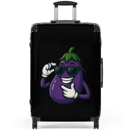 Cool eggplant vegetable design with sunglasses car Suitcases