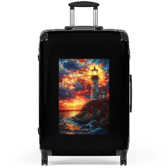 Stained Glass Lighthouse Sunset Suitcases