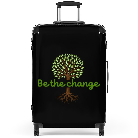 Be the Change Quote with Tree Art Suitcases