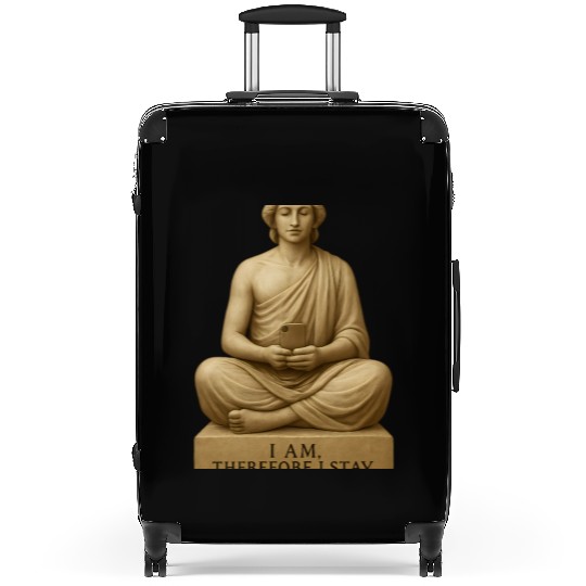 Contemplative Buddha with Smartphone Suitcases