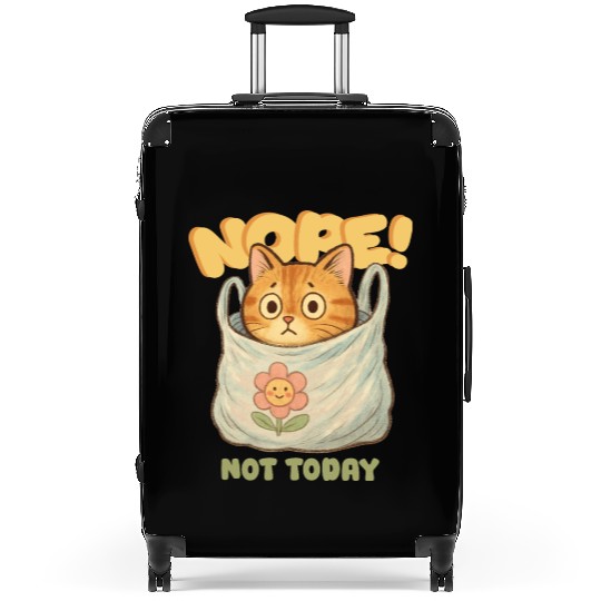 Cute Cat Wrapped in Laundry with Affirmation Suitcases