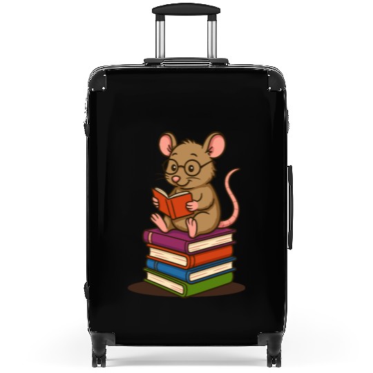 Bookworm with Glasses and Stack of Books Suitcases