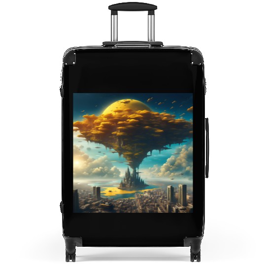 Sci-Fi Alien City: Floating Planet Twilight Scene Suitcases