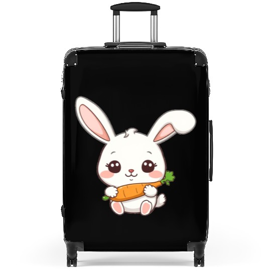 Cute Bunny with Carrot Illustration Suitcases