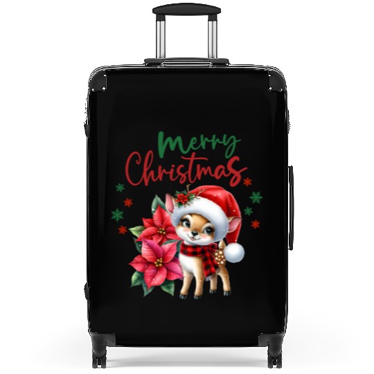 Festive Christmas Puppy with Poinsettia Suitcases