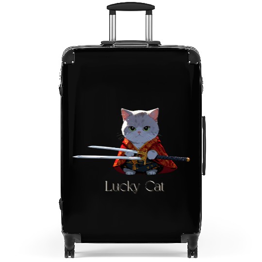Mythic Warrior Cat with Swords Suitcases