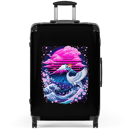 Neon Sakura Crane & Mount Fuji Scene Suitcases