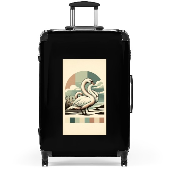 Vintage Swan Lake Scene Illustration Suitcases
