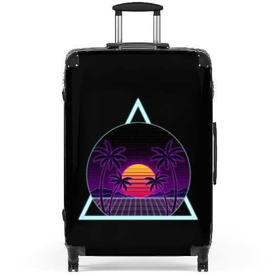 Neon Sunset with Tropical Palms Suitcases