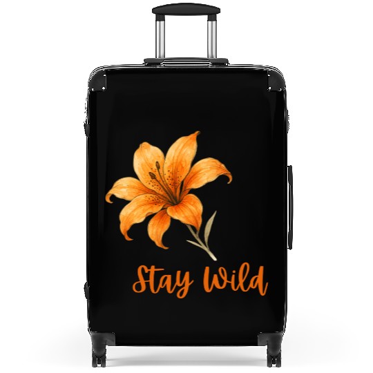 Vivid Orange Lily with Stay Wild Message Suitcases
