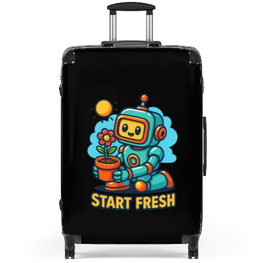 Robot Planting Flower Art Suitcases