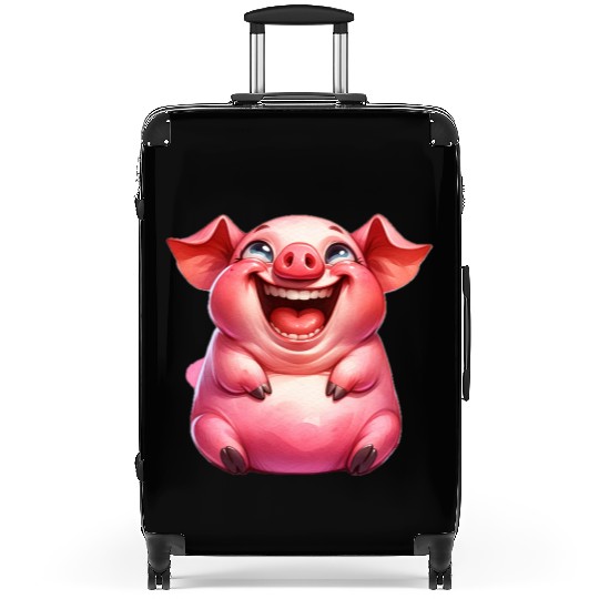 Joyful Cartoon Pig Illustration Suitcases