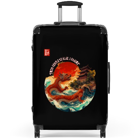 Japanese Dragon and Pagoda Sunset Art Suitcases
