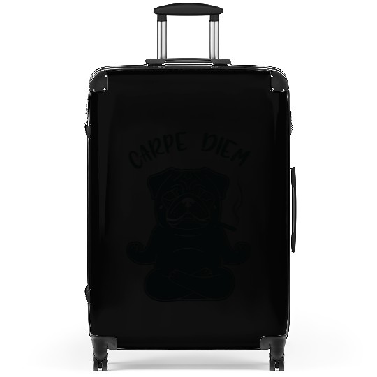 Meditative Pug with 'Carpe Diem' Text Suitcases