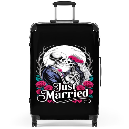 Gothic Just Married Skeletons Bride and Groom Suitcases