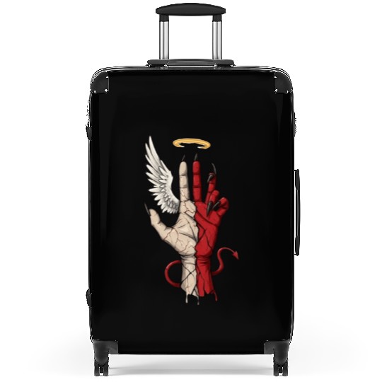 Divine Demonic Hand with Angel and Devil Suitcases