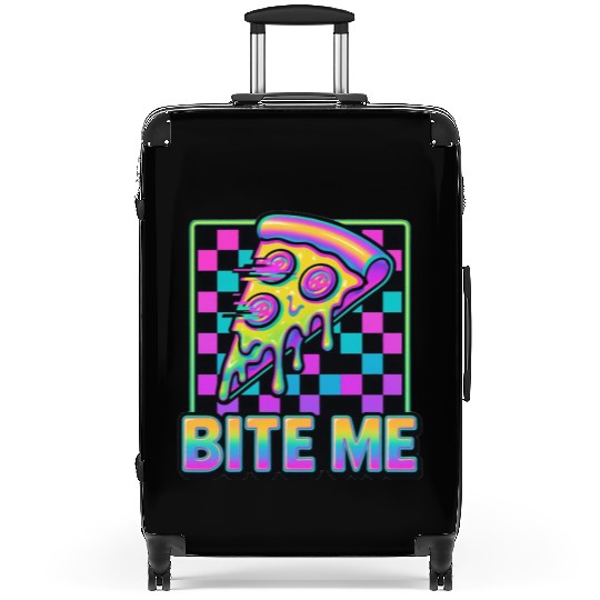 Bite Me – Y2K Glitch Pizza Neon Suitcases