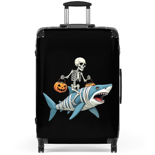 Skeleton Riding Shark Mummy Funny Halloween Suitcases