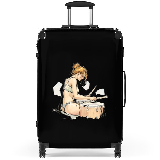 Illustrative Drummer Girl in Casual Attire Suitcases