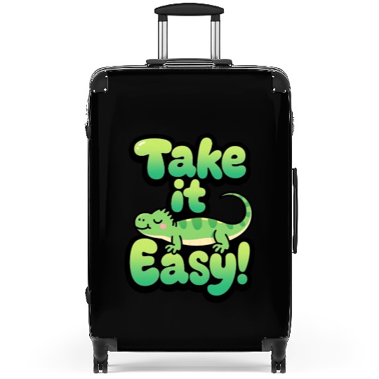 Relaxed Green Lizard – Take it Easy Cartoon Design Suitcases