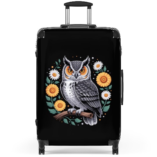 Floral Owl With Flowers And Blossoms Suitcases