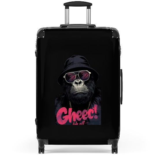 Hip Gorilla with Sunglasses and Hat Suitcases