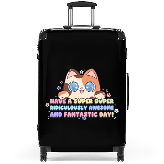 Cute Cat with Sparkling Eyes and Positive Message Suitcases