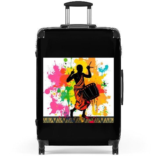Vibrant Drummer Silhouette Art Suitcases