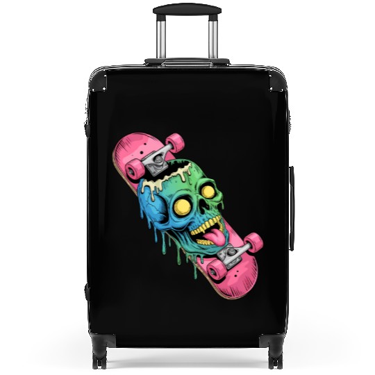 Neon Dripping Skull Skateboard Art Suitcases