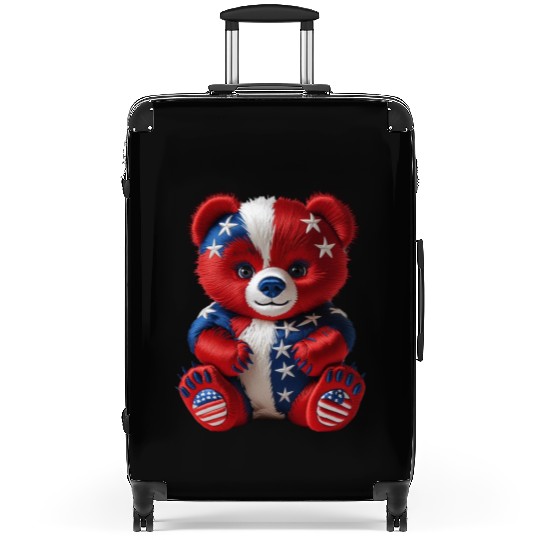 Patriotic Bear in Stars and Stripes Suitcases