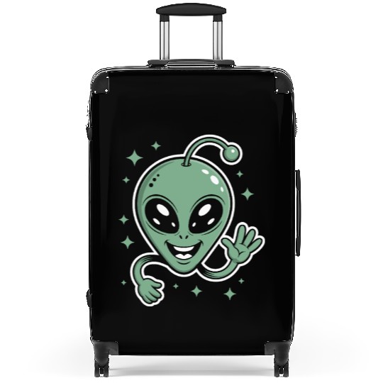 Cute Alien Cartoon Illustration Suitcases