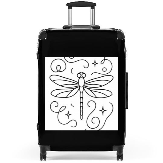 “Minimal line art dragonfly, soft curves, modern  Suitcases