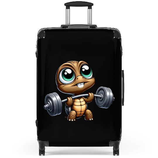 Chibi turtle with barbell weightlifter cartoon Suitcases