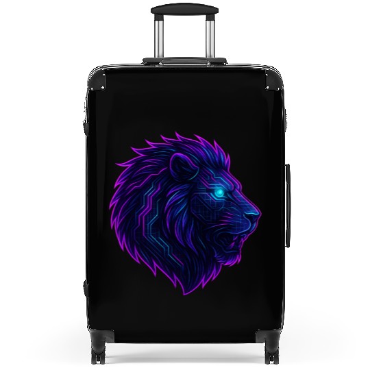 Neon Roar Cyberpunk Lion Head Suitcases