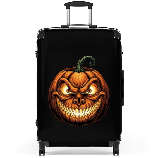 Menacing Jack-o'-Lantern Face Illustration Suitcases