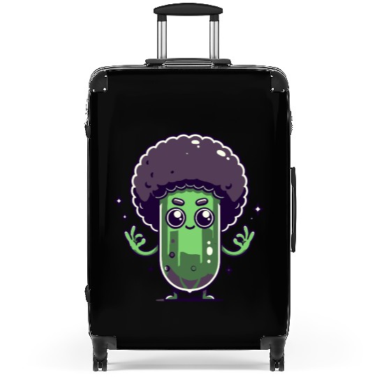 Whimsical Broccoli with Afro Hair Suitcases