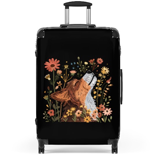 Serene Howling Wolf Amid Floral Bloom Suitcases
