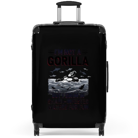 Gorilla vs Sharks Funny Swim Graphic Design Suitcases