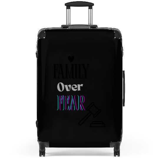 Family Over Fear Neon Typography Design Suitcases