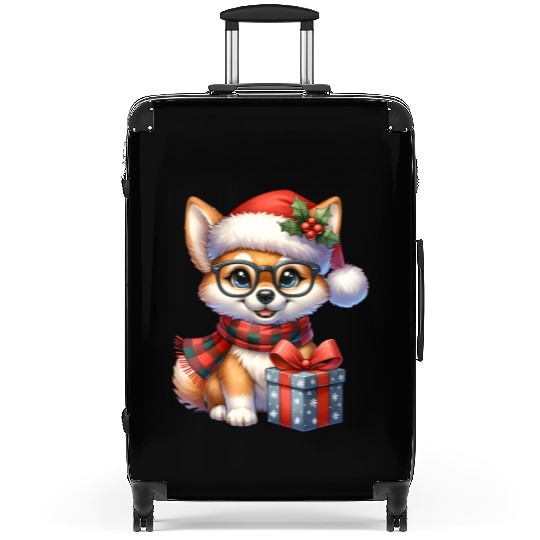 Festive Holiday Pug with Glasses and Gift Suitcases